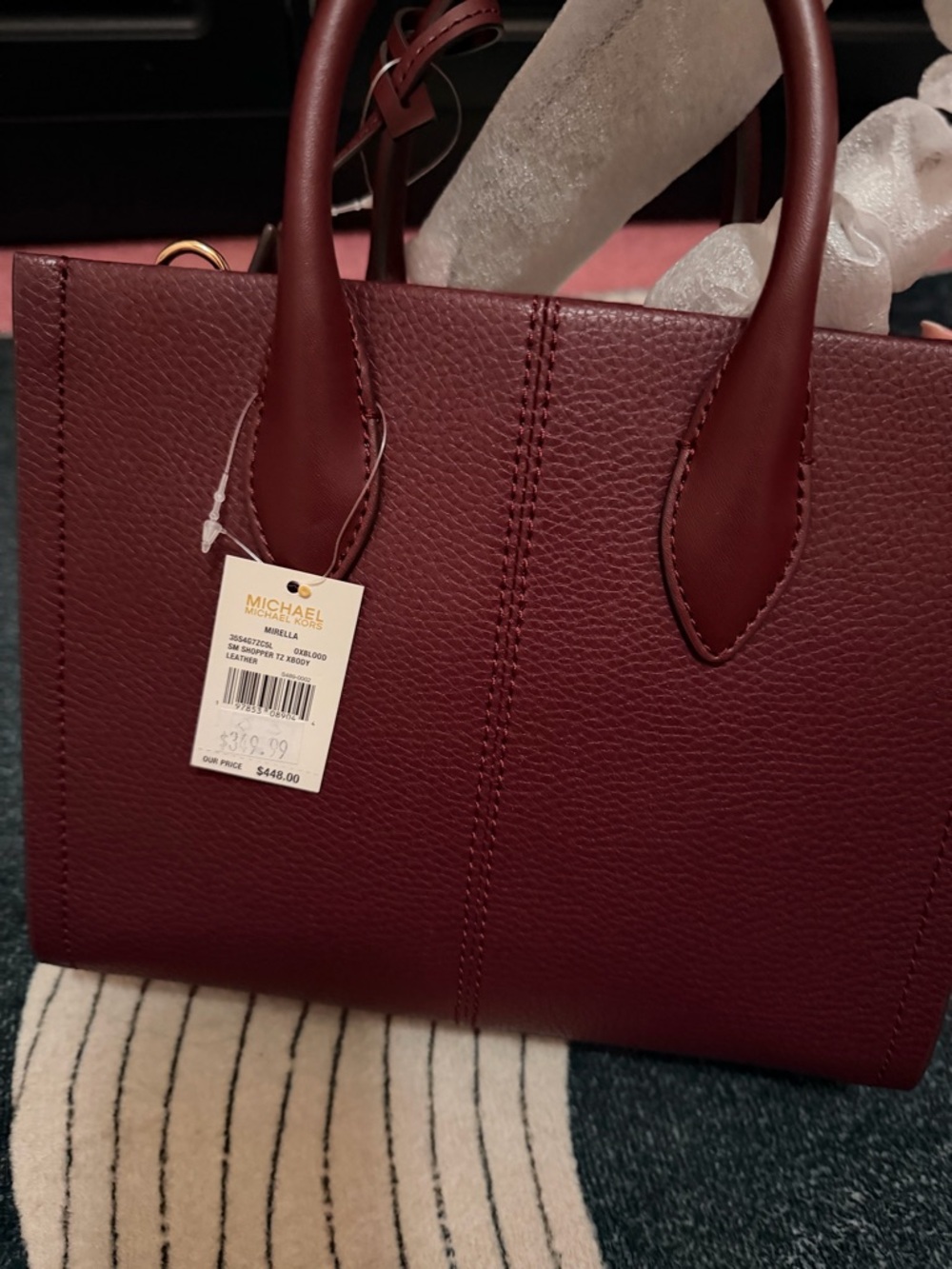 Michael Kors Burgundy Leather Satchel with Logo Strap - Picture 2 of 2
